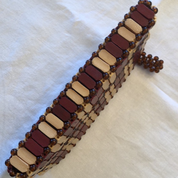 VINTAGE WOODEN HANDMADE BEADED CLUTCH PURSE BAG UNIQUE STURDY LINED ZIPPER- #487 - Picture 6 of 12